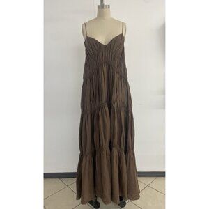 Massimo Dutti-100% linen long dress with gathered detail-Small